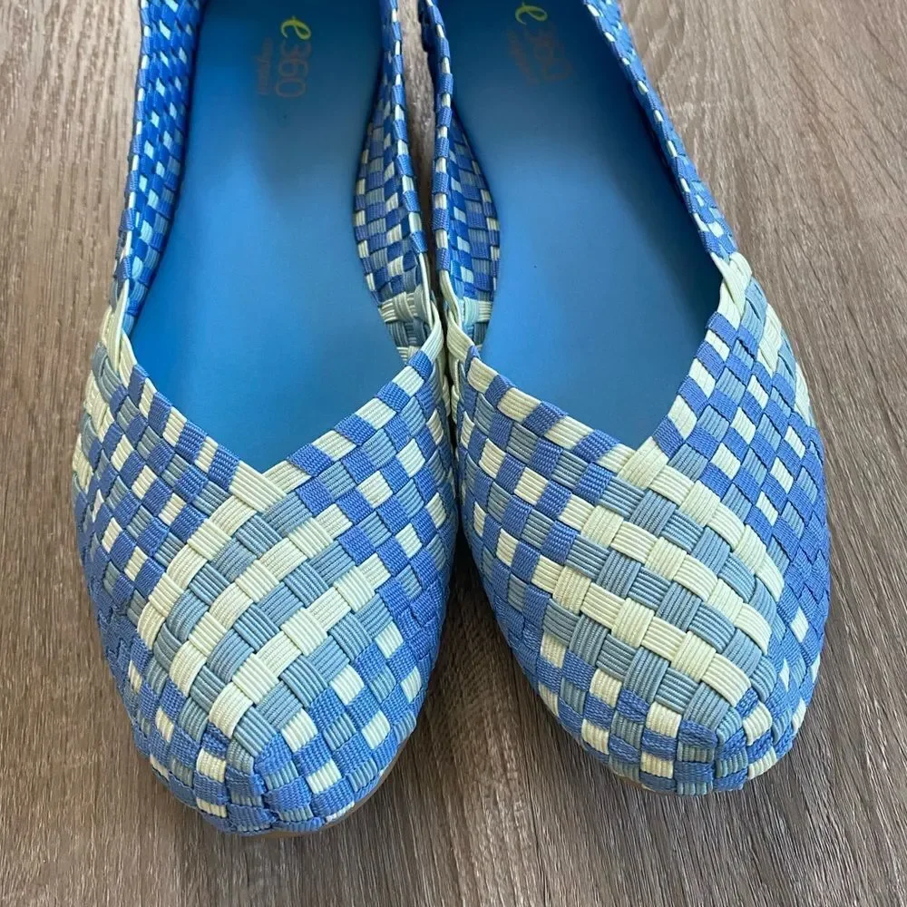 EASY SPIRIT E 360 Blue White Stretch Ballet Flat, Size 8.5
